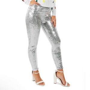 Tipsy Elves Sequin High Waisted Leggings - Silver - L